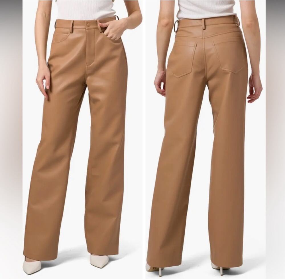 WAYF Faux Leather Straight Leg Pants Camel Brown L